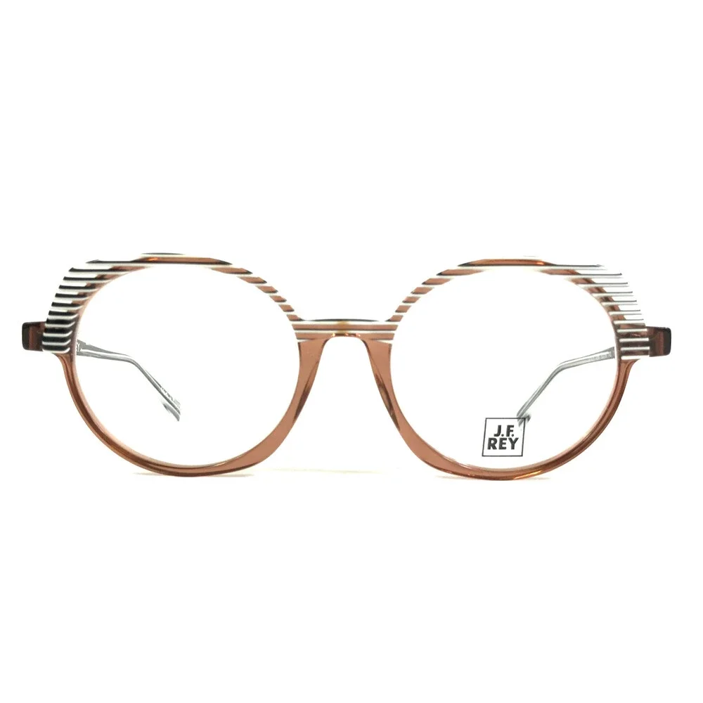 J.F. Rey Eyeglasses Frame JF1523 1089 Clear Brown Stripes White Black 52-19-143